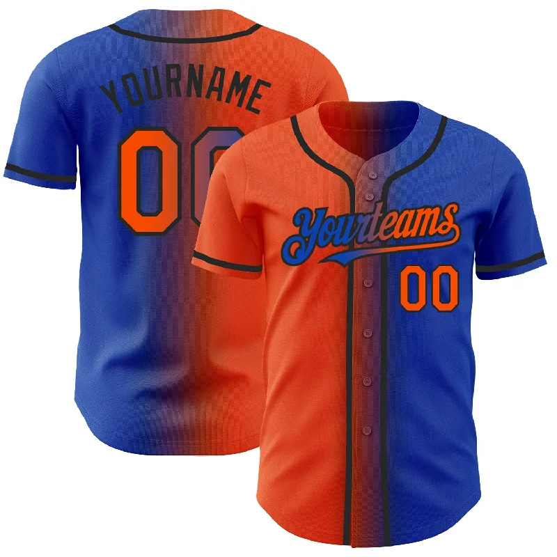 Custom Thunder Blue Orange-Black Authentic Gradient Fashion Baseball Jersey