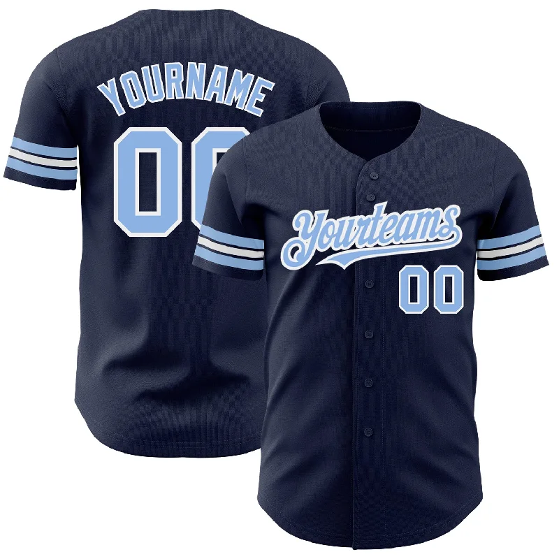 Custom Navy Light Blue-White Authentic Baseball Jersey