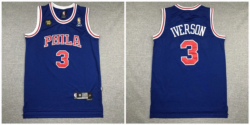 76ers 3 Allen Iverson Blue 10th Anniversary Mesh Swingman Basketball Jersey