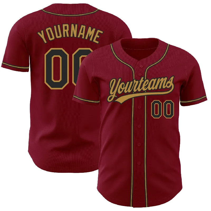 Custom Crimson Black-Old Gold Authentic Baseball Jersey