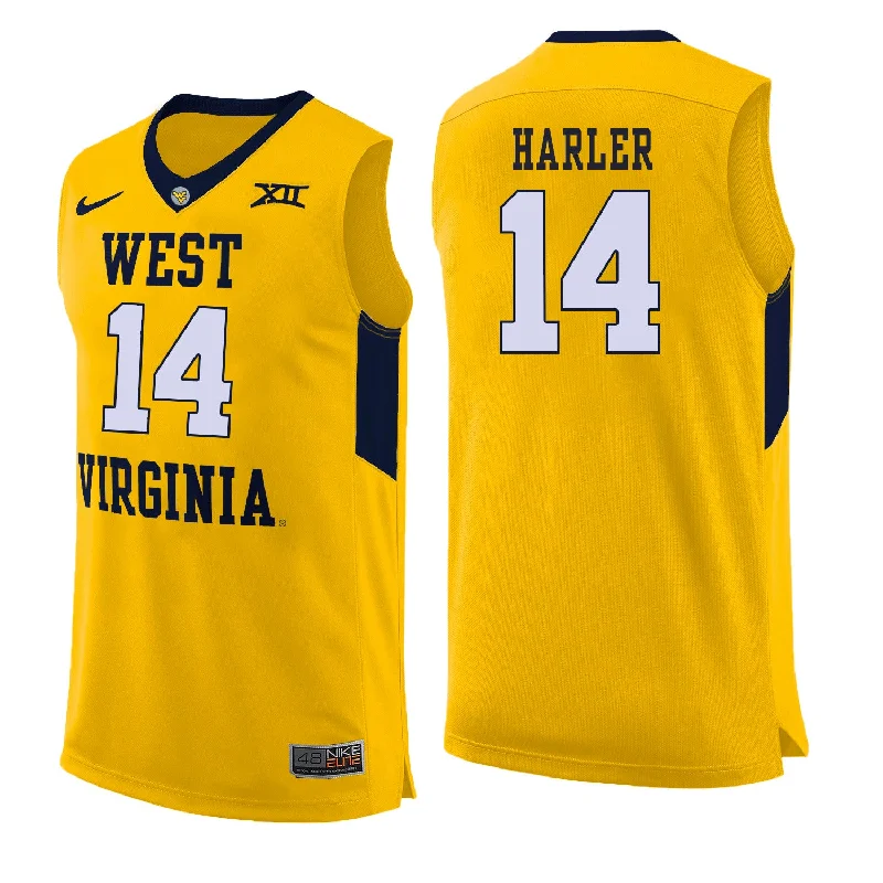 West Virginia Mountaineers 14 Chase Harler Yellow College Basketball Basketball Jersey