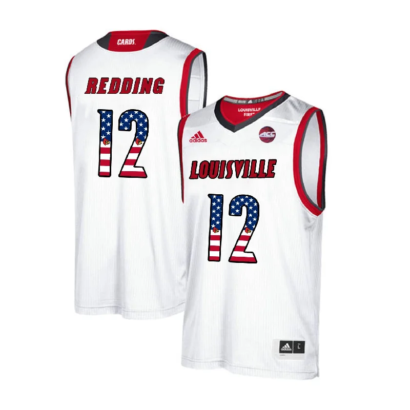 Louisville Cardinals 12 Jacob Redding White USA Flag College Basketball Basketball Jersey