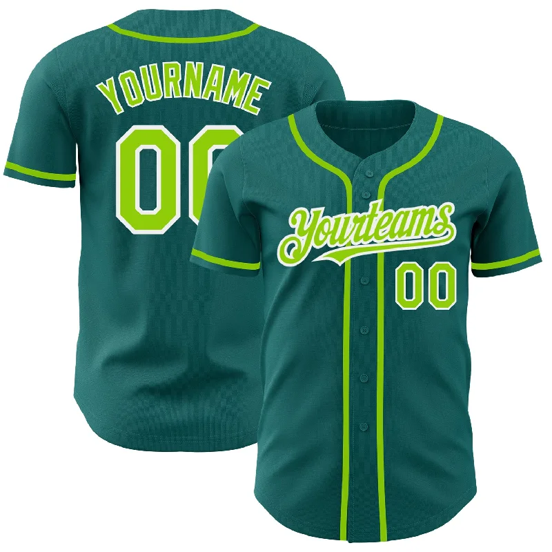 Custom Teal Neon Green-White Authentic Baseball Jersey