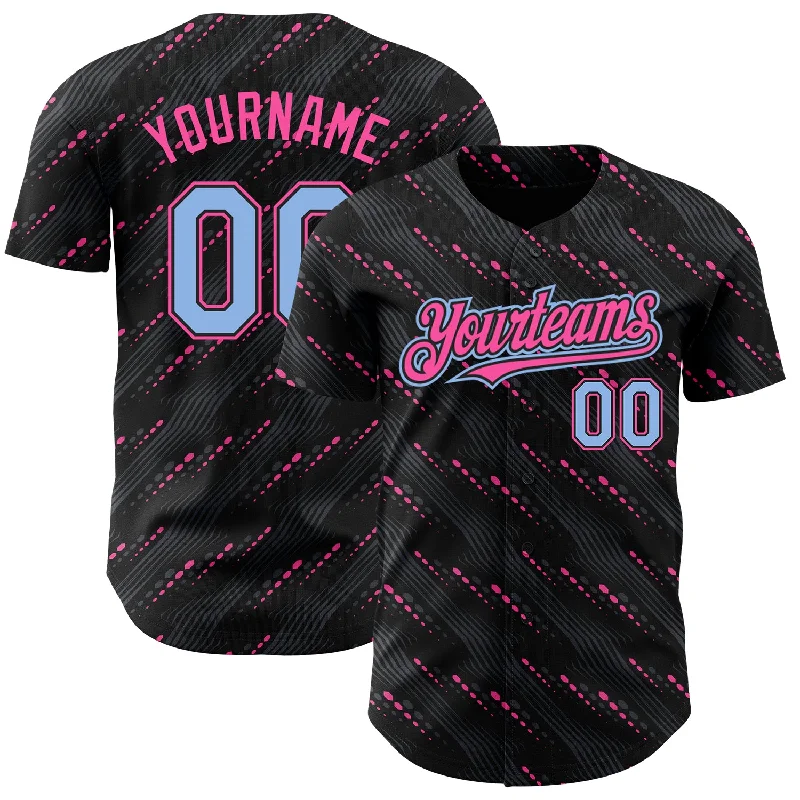 Custom Black Light Blue-Pink 3D Pattern Design Slant Lines Authentic Baseball Jersey