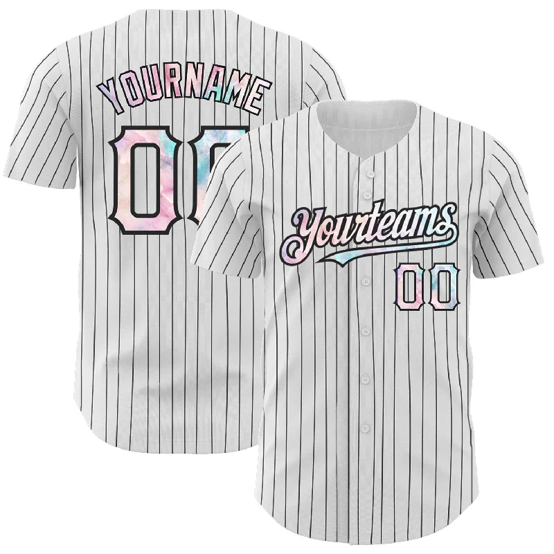 Custom White Black Pinstripe Tie Dye Authentic Baseball Jersey