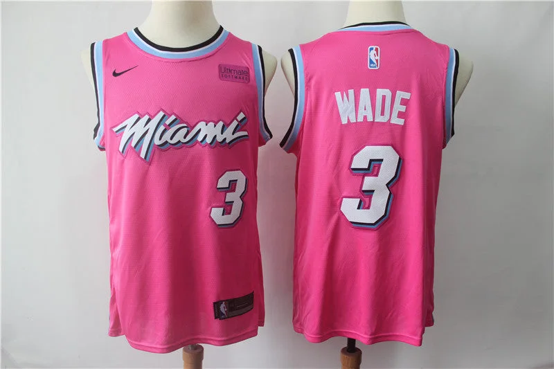 Heat 3 Dwyane Wade Pink 2018-19 Earned Edition Swingman Basketball Jersey