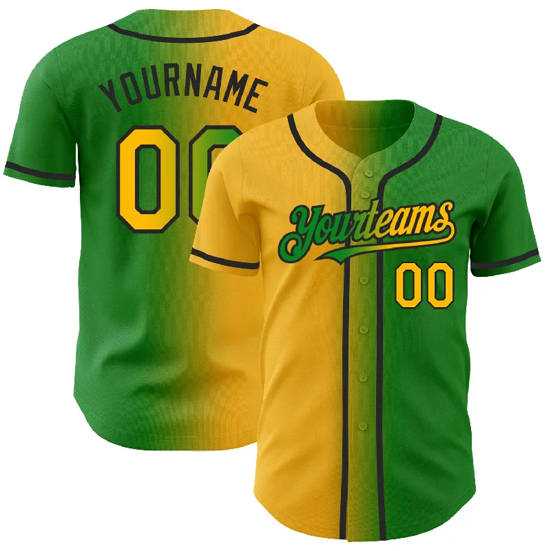 Custom Grass Green Gold-Black Authentic Gradient Fashion Baseball Jersey