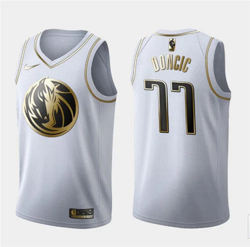 Men's Dallas Mavericks #77 Luka Doncic White 2019 Golden Edition Stitched Basketball Jersey