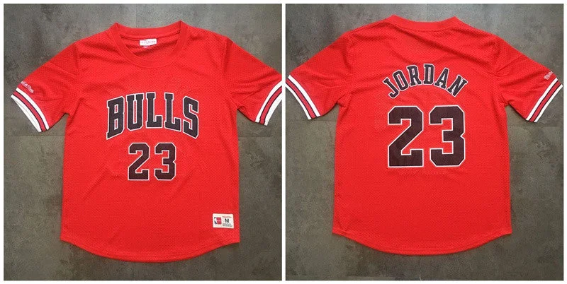 Bulls 23 Michael Jordan Red Short Sleeve Mitchell & Ness Basketball Jersey