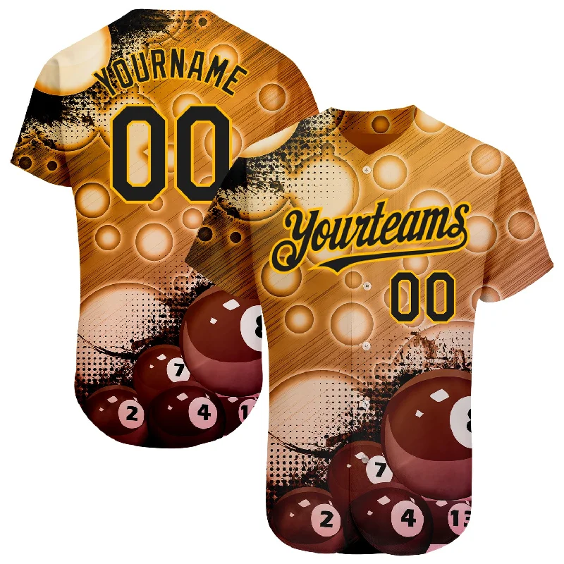 Custom Gold Black 3D Pattern Design Billiards Authentic Baseball Jersey