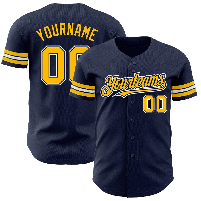 Custom Navy Gold-White Authentic Baseball Jersey