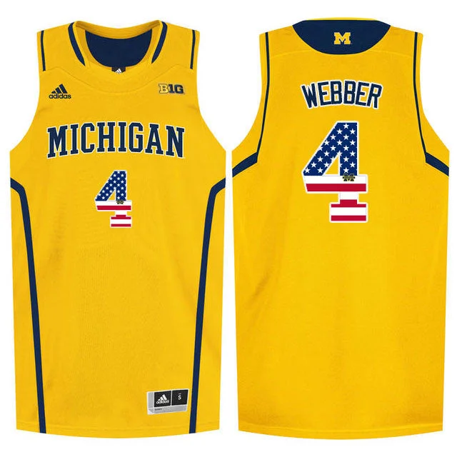 Michigan Wolverines 4 Chirs Webber Yellow College Basketball Basketball Jersey