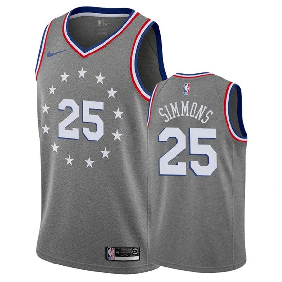 Men's Philadelphia 76ers #25 Ben Simmons Gray City Edition Stitched Basketball Jersey