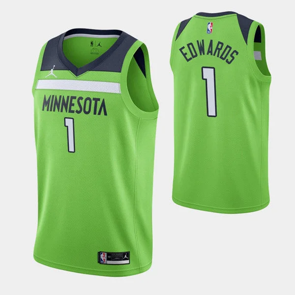 Men's Minnesota Timberwolves #1 Anthony Edwards Green Statement Stitched Basketball Jersey