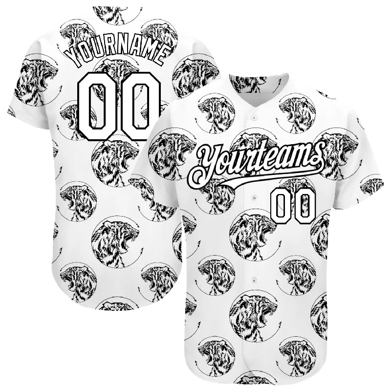 Custom White Black 3D Pattern Design Tiger Authentic Baseball Jersey