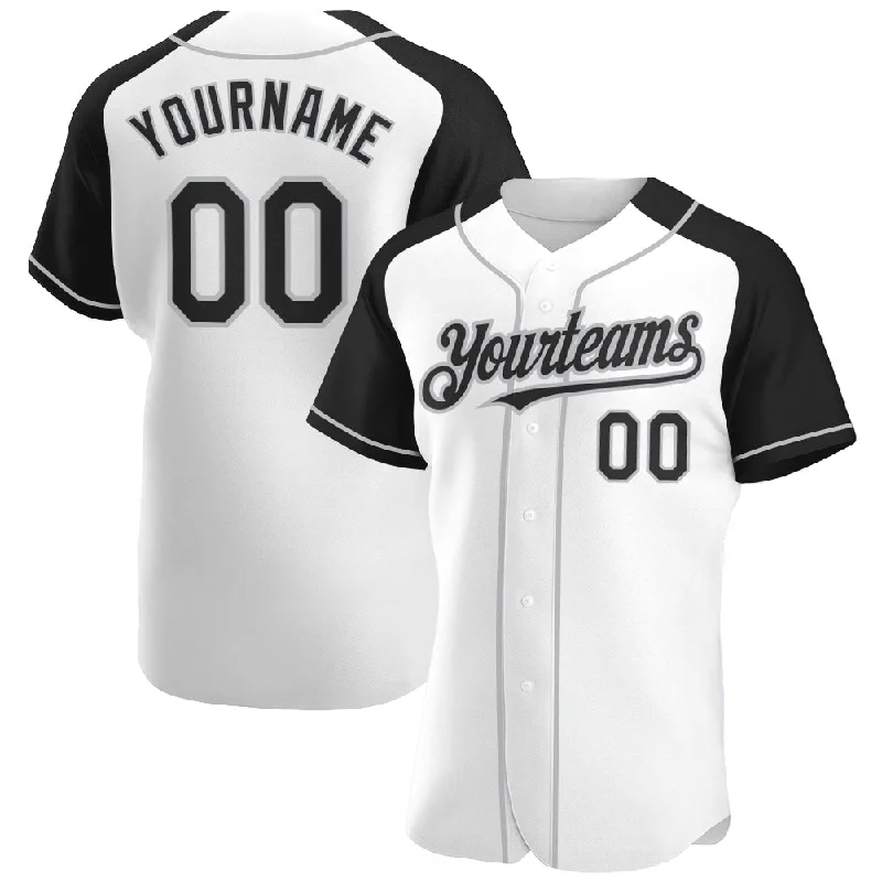 Custom White Black-Gray Authentic Raglan Sleeves Baseball Jersey