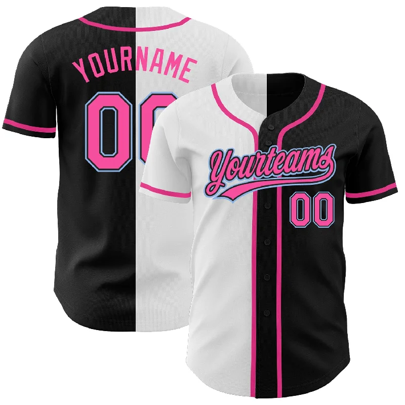 Custom Black Pink White-Light Blue Authentic Split Fashion Baseball Jersey