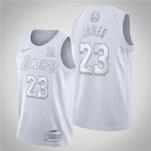 Men's Los Angeles Lakers #23 LeBron James MVP White Stitched Basketball Jersey