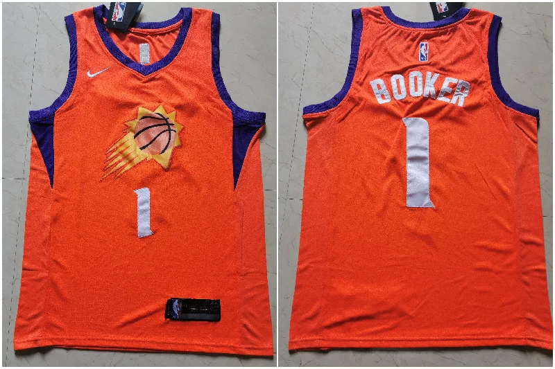 Suns 1 Devin Booker Orange Swingman Basketball Jersey