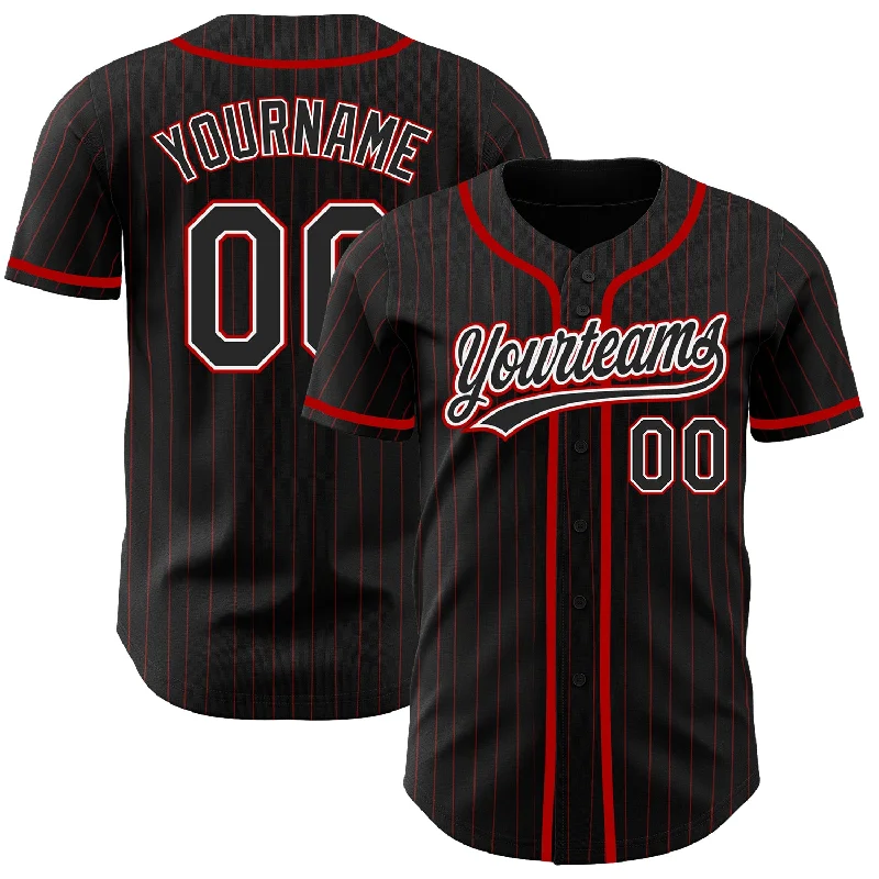 Custom Black Red Pinstripe Black Authentic Baseball Jersey