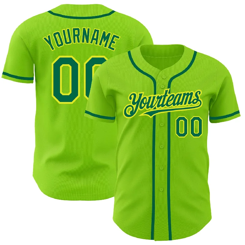 Custom Neon Green Kelly Green-Neon Yellow Authentic Baseball Jersey