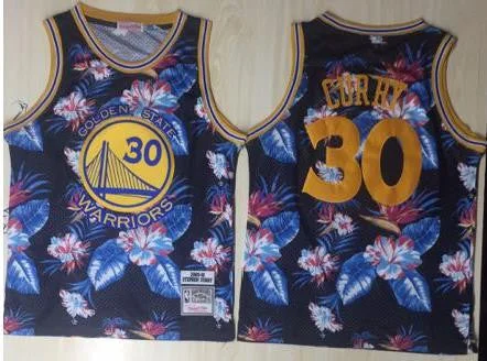 Warriors 30 Stephen Curry Black 1996-97 Hardwood Classics Floral Fashion Swingman Basketball Jersey