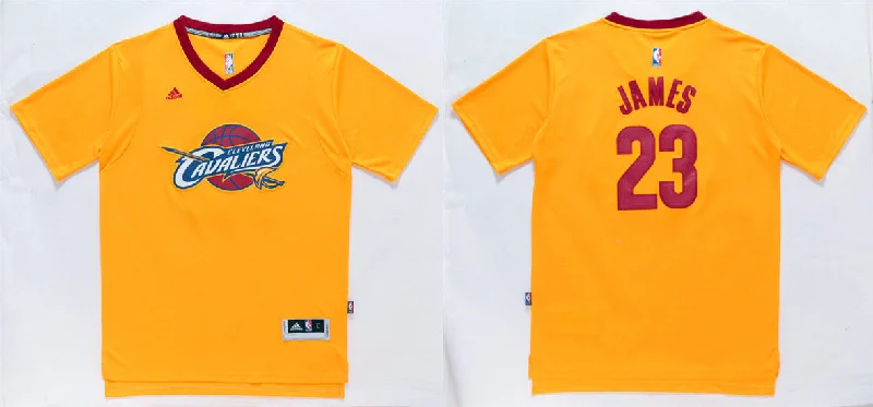 Cavaliers 23 Lebron James Yellow Short Sleeve Swingman Basketball Jersey