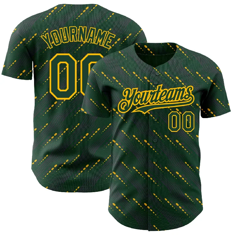 Custom Green Green-Gold 3D Pattern Design Slant Lines Authentic Baseball Jersey