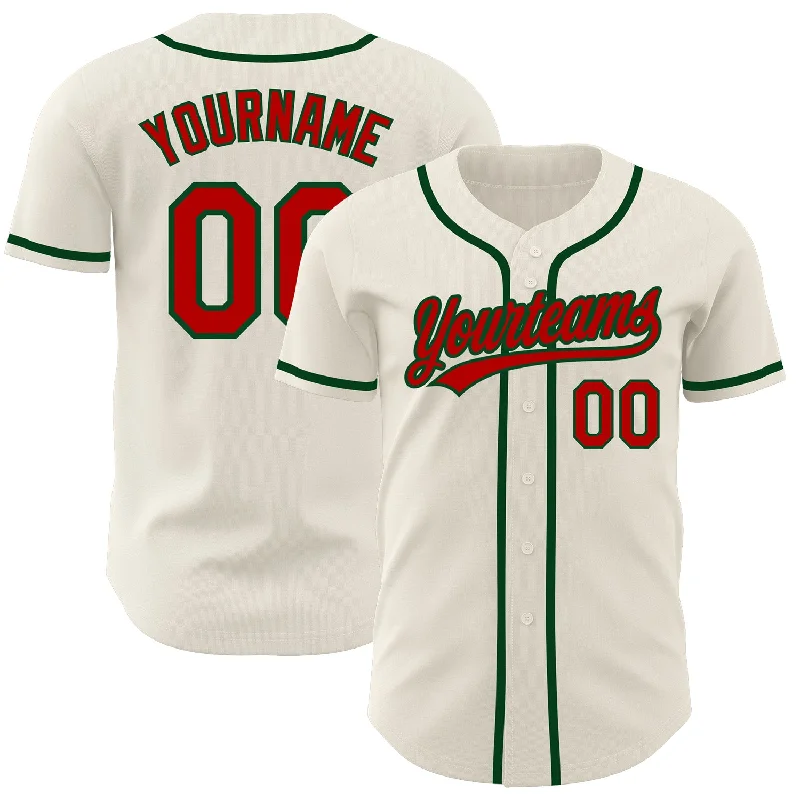 Custom Cream Red-Green Authentic Baseball Jersey