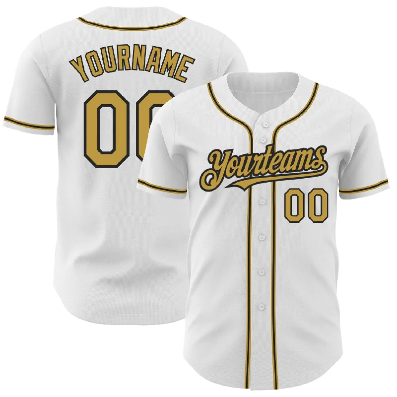 Custom White Old Gold-Black Authentic Baseball Jersey