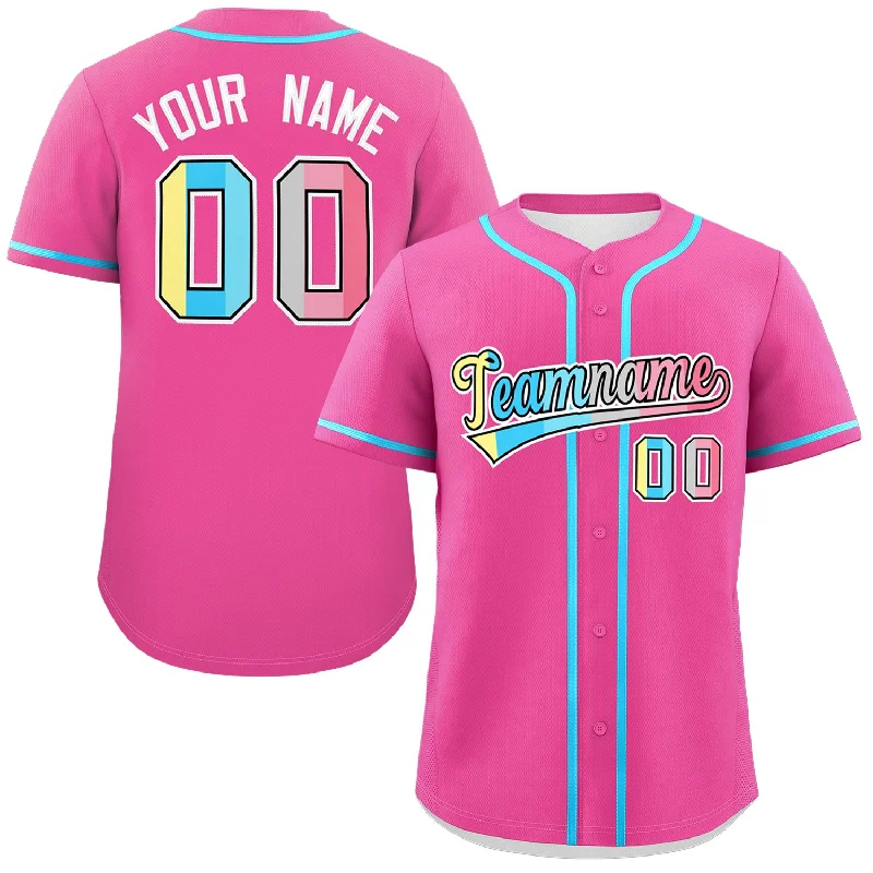 Custom Pink Genderflux For Pride Month Classic Style Authentic Baseball Jersey