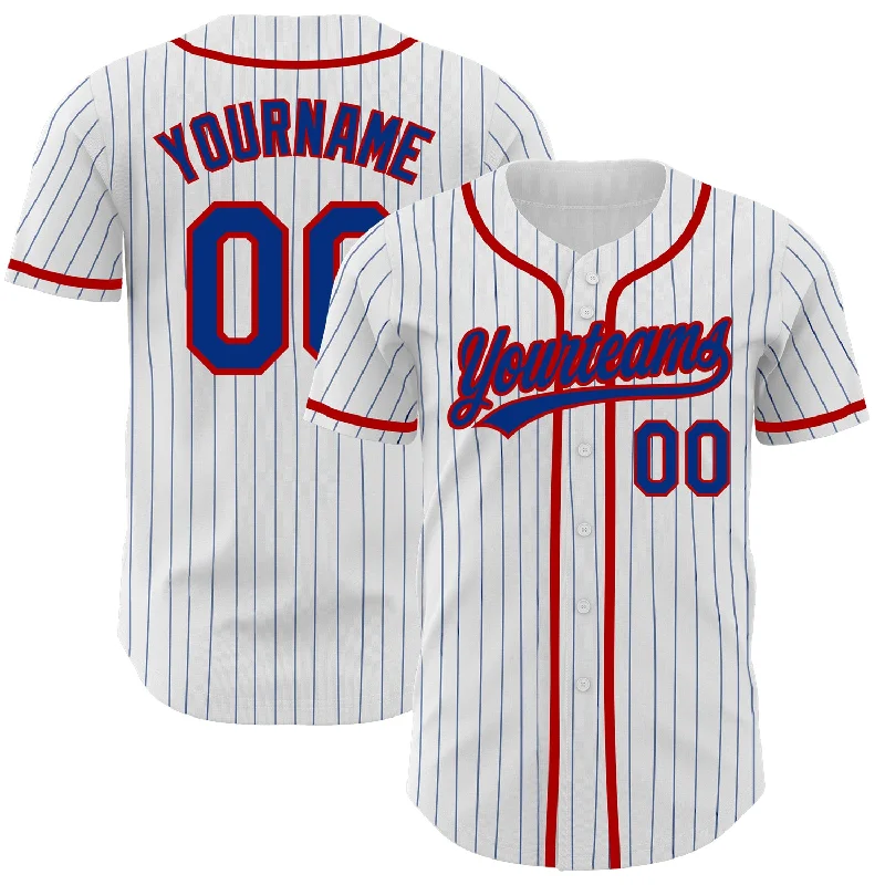 Custom White Royal Pinstripe Royal-Red Authentic Baseball Jersey