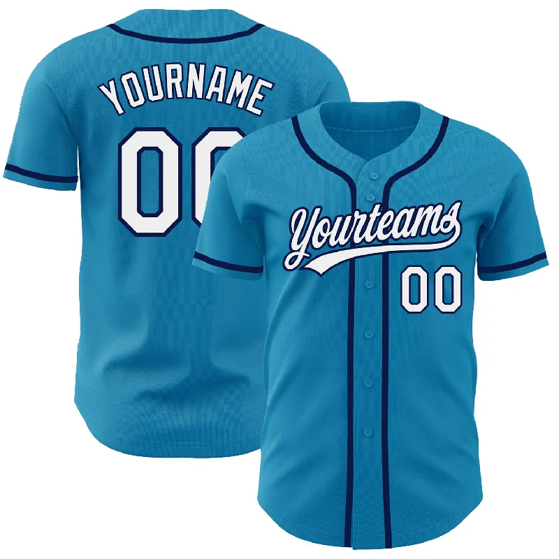 Custom Panther Blue White-Navy Authentic Baseball Jersey