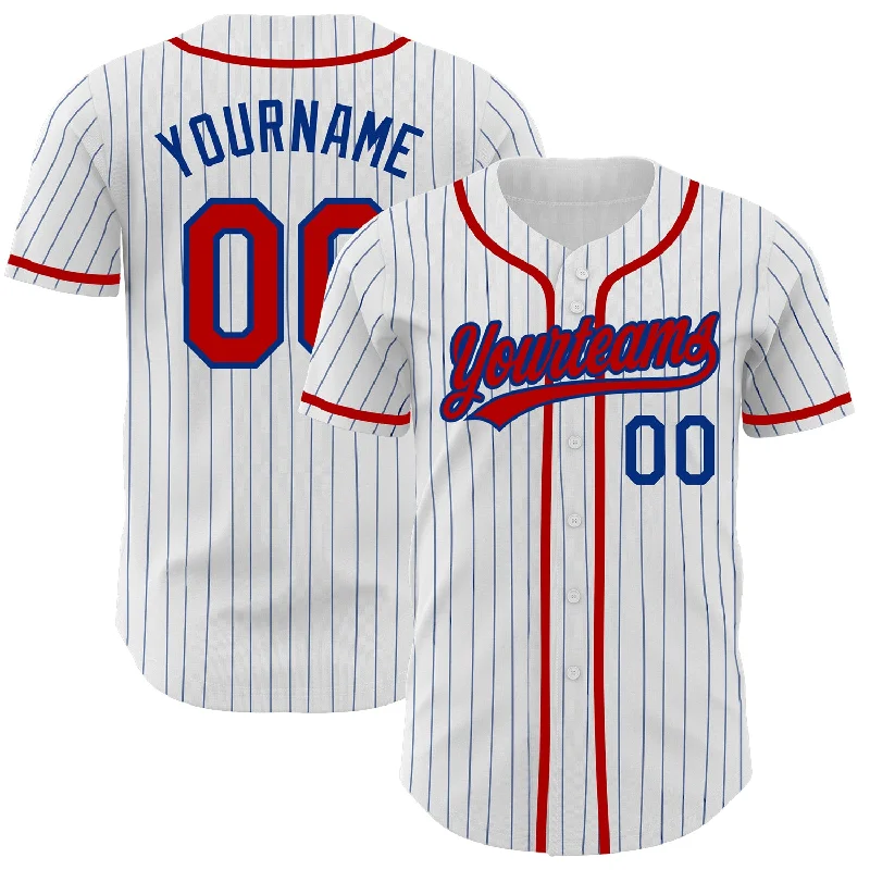 Custom White Royal Pinstripe Red Authentic Baseball Jersey