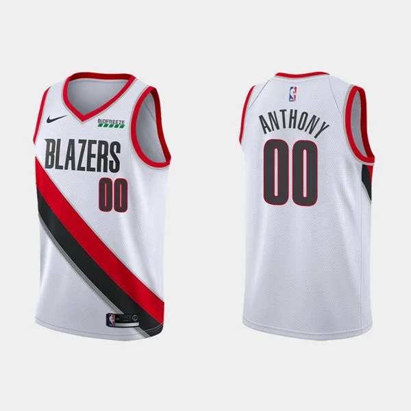 Men's Portland Trail Blazers #00 Carmelo Anthony White Stitched Basketball Jersey