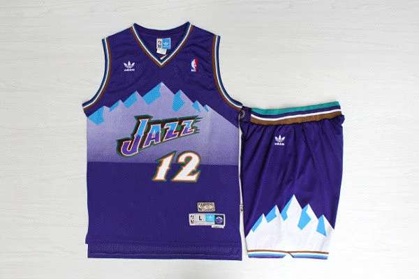 Jazz 12 John Stockton Purple Hardwood Classics Basketball Jersey(With Shorts)