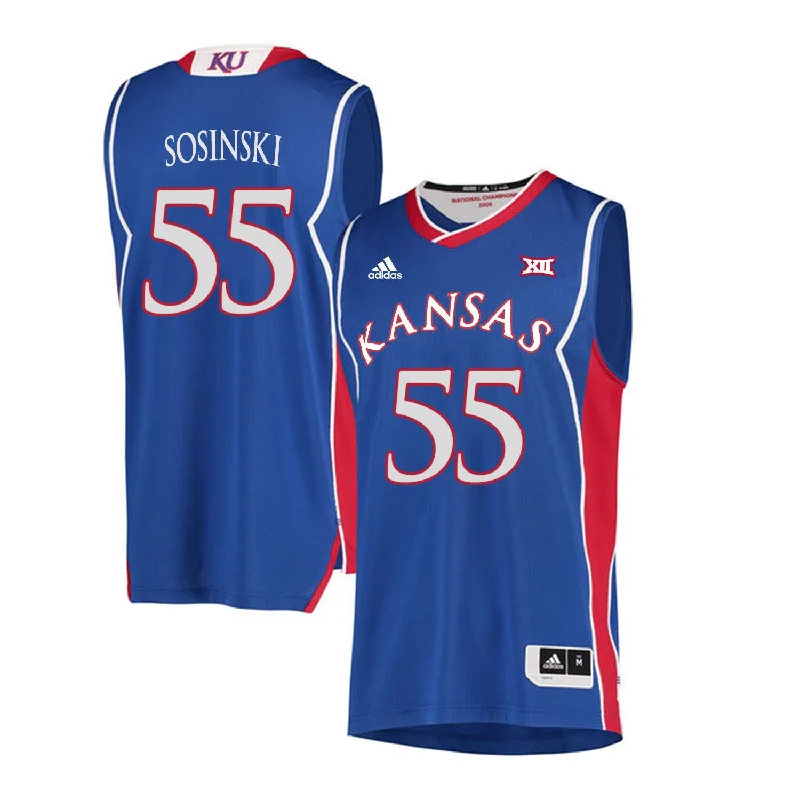 Kansas Jayhawks 55 Jame Sosinski Blue Throwback College Basketball Basketball Jersey