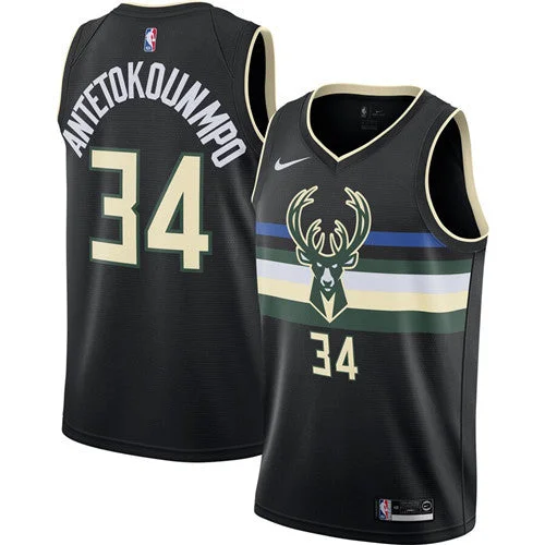 Men's Milwaukee Bucks #34 Giannis Antetokounmpo Black 2019 City Edition Stitched Basketball Jersey