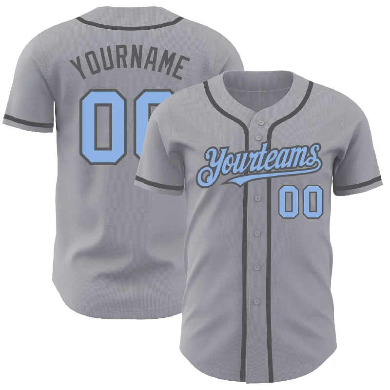 Custom Gray Light Blue-Steel Gray Authentic Baseball Jersey