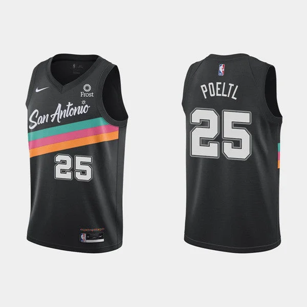 Men's San Antonio Spurs Black #25 Jakob Poeltl Black City Edition Fiesta 2020-21 Stitched Basketball Jersey