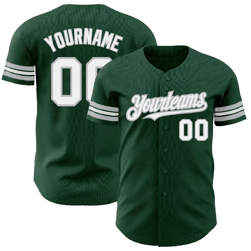 Custom Green White-Gray Authentic Baseball Jersey