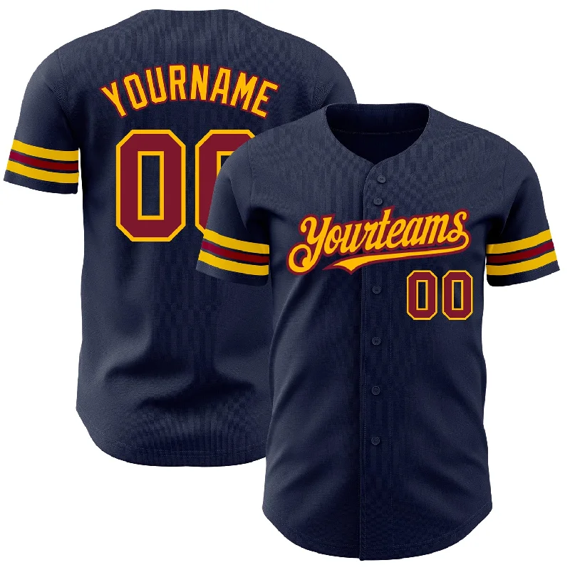 Custom Navy Crimson-Gold Authentic Baseball Jersey