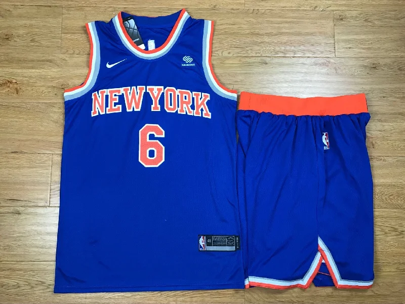 Knicks 6 Kristaps Porzingis Blue Swingman Basketball Jersey(With Shorts)