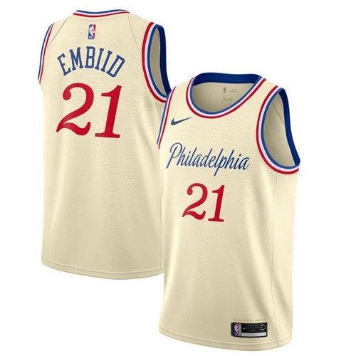 Men's Philadelphia 76ers #21 Joel Embiid Cream 2019 City Edition Swingman Stitched Basketball Jersey