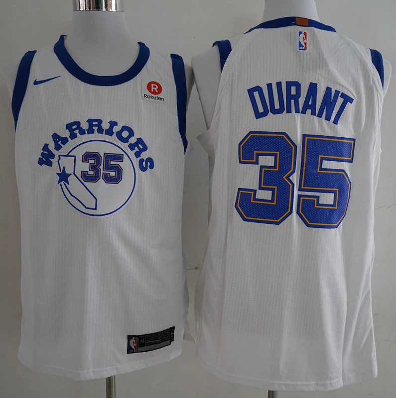 Warriors 35 Kevin Durant White Throwback Authentic Basketball Jersey