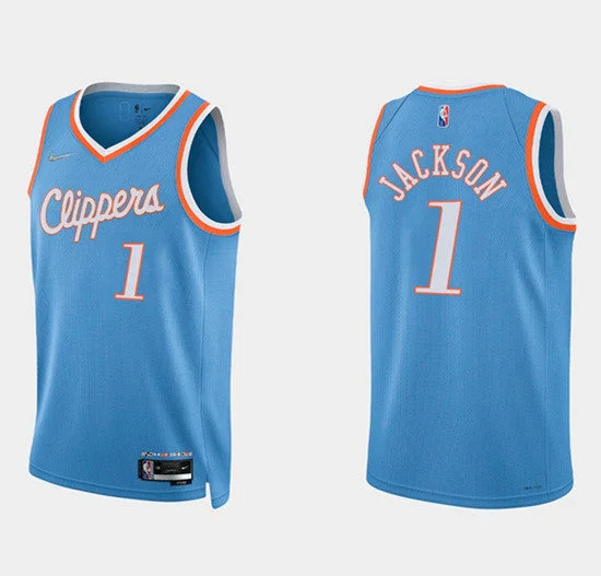 Men's Los Angeles Clippers #1 Reggie Jackson Blue 75th Anniversary City Stitched Basketball Jersey