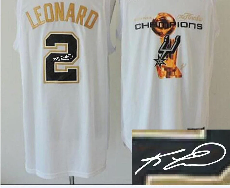 Spurs 2 Leonard White 2014 Champions Signature Edition Basketball Jerseys