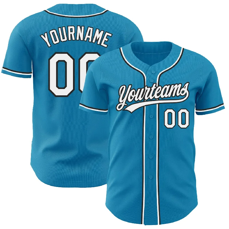 Custom Panther Blue White-Black Authentic Baseball Jersey