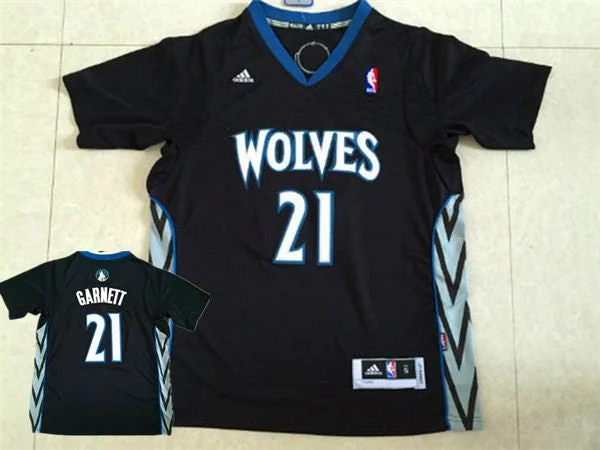 Timberwolves 21 Garnett Black Short Sleeve Basketball Jersey