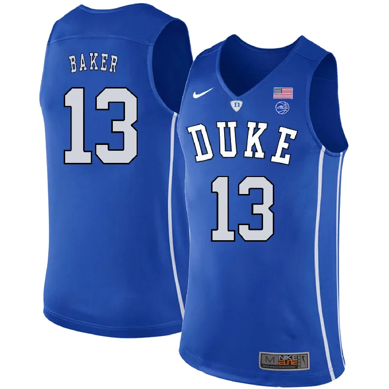 Duke Blue Devils 13 Joey Baker Blue College Basketball Basketball Jersey